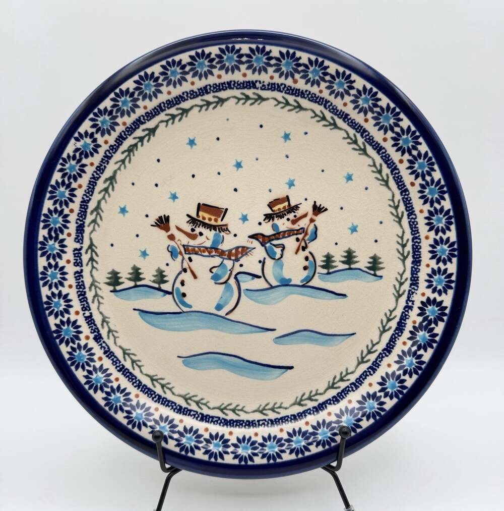 Zaklady Boleslawiec Polish Pottery Friendly Snowmen Plate 11” Handmade Winter